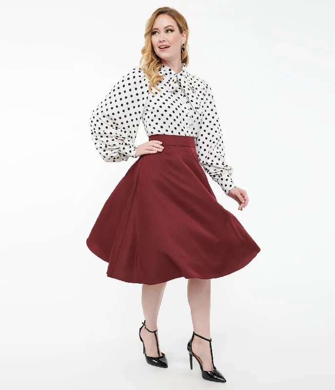 Unique Vintage 1950s Burgundy High Waist Vivien Swing Skirt linen skirt light
