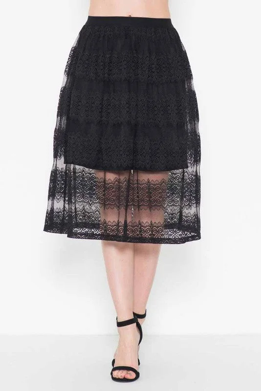 Vintage Inspired Lace Overlay Skirt in Black low waist skirt