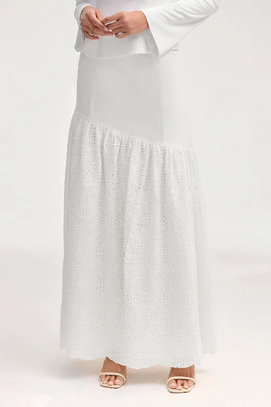 Madelyn White Eyelet Maxi Skirt chiffon skirt delicate