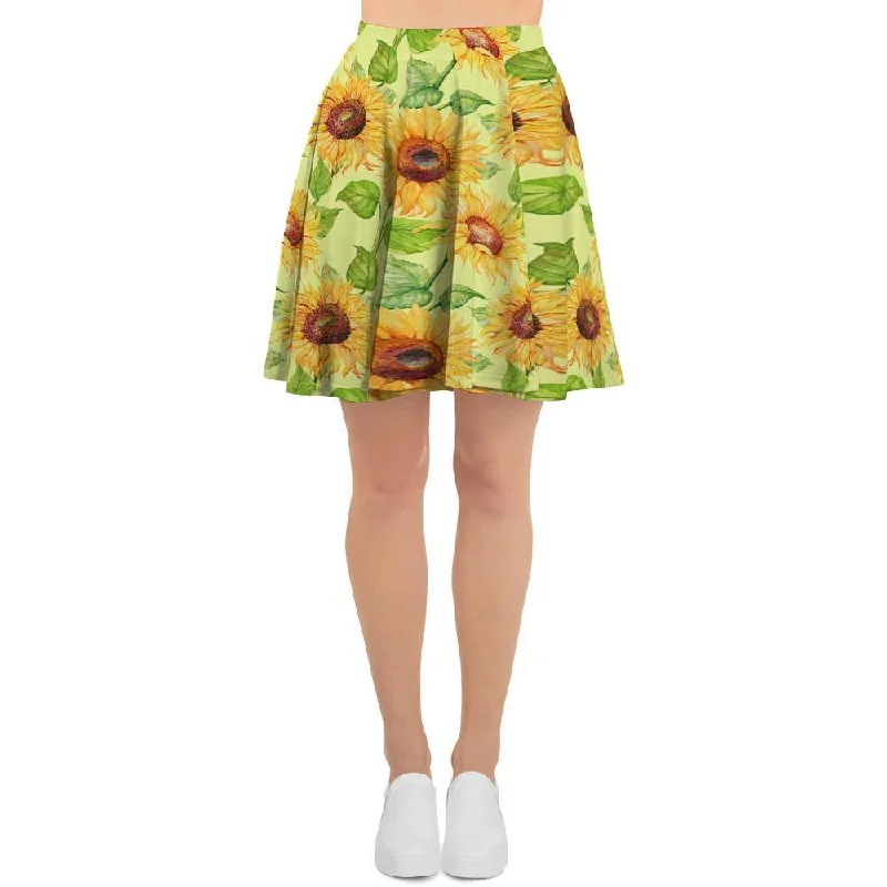 Yellow Sunflower Print Women's Skirt high slit skirt